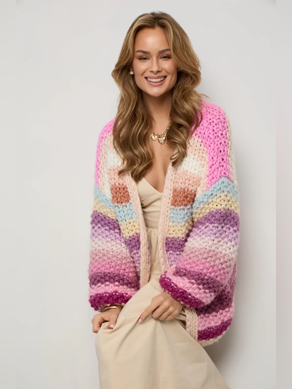 EUC Saachi Rainbow Chunky Knit Cardigan size small-large retails $168